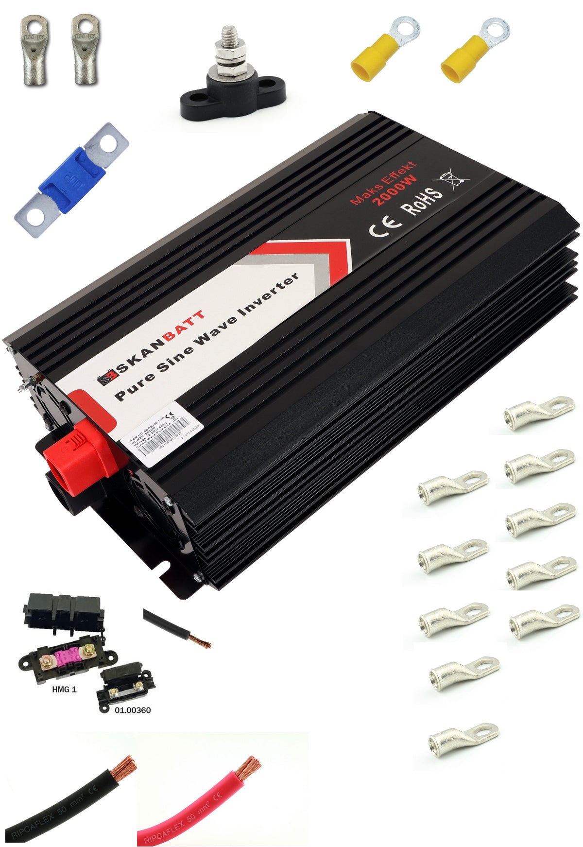 Inverter Strømpakke Stor (2000W) M/Kit 1,8M Kabel shown in product view