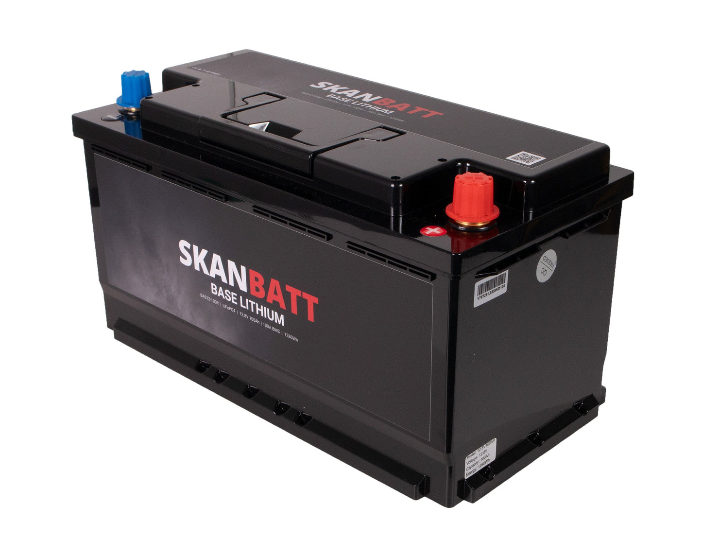 SKANBATT Base Lithium - 12V 100Ah 100A BMS - 355x175x190mm - 3 Års garanti - Husbil