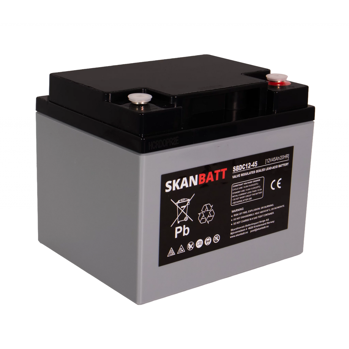 SKANBATT AGM Deep Cycle Batteri 12V 45AH (197x165x169mm) +höger