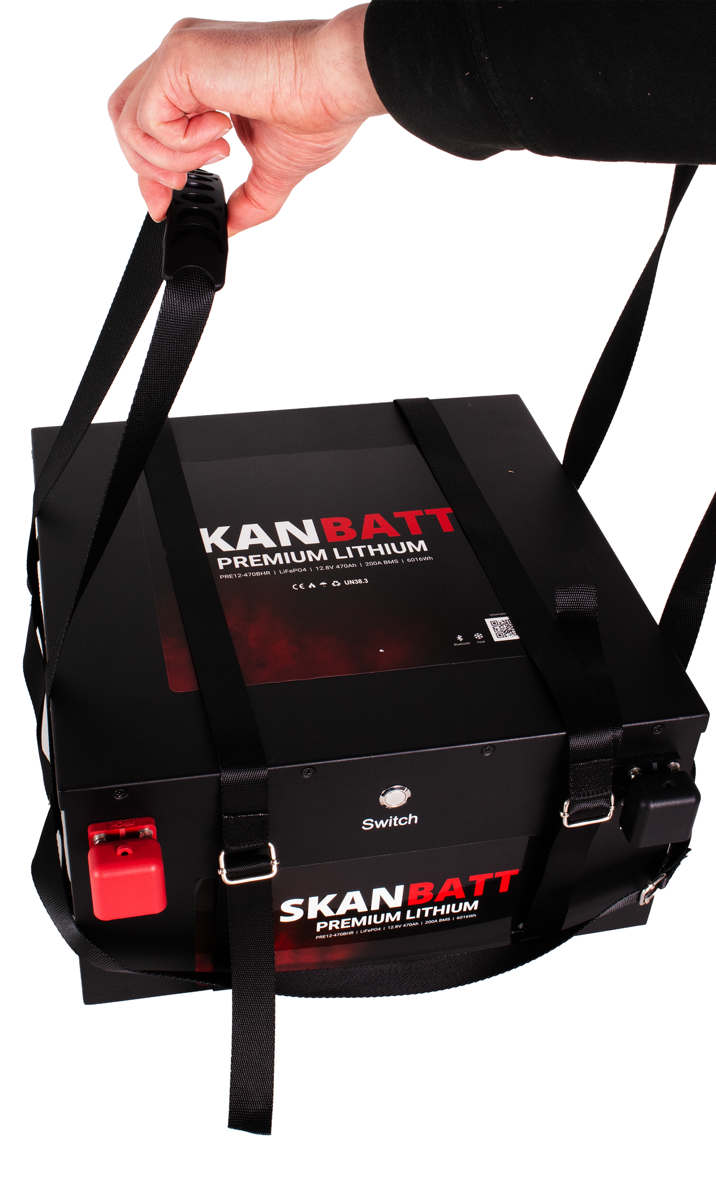 SKANBATT Premium Lithium - 12V 470Ah 200A BMS - Bluetooth - Heat - 360x350x190mm - 8 Års garanti - "Under sätet" modell