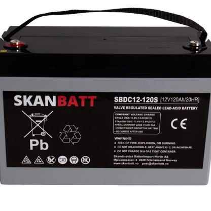 RITAR AGM Deep Cycle Batteri 12V 120AH C10 (328x172x222mm) +vänster