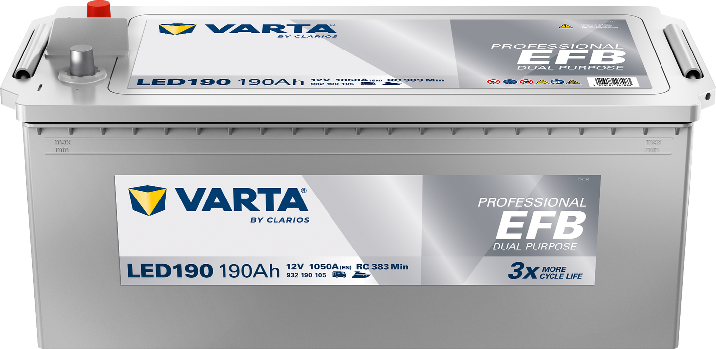 Varta Fritidsbatteri Efb Batteri 12V 190Ah 1050Cca +Venstre Led190 shown in product view