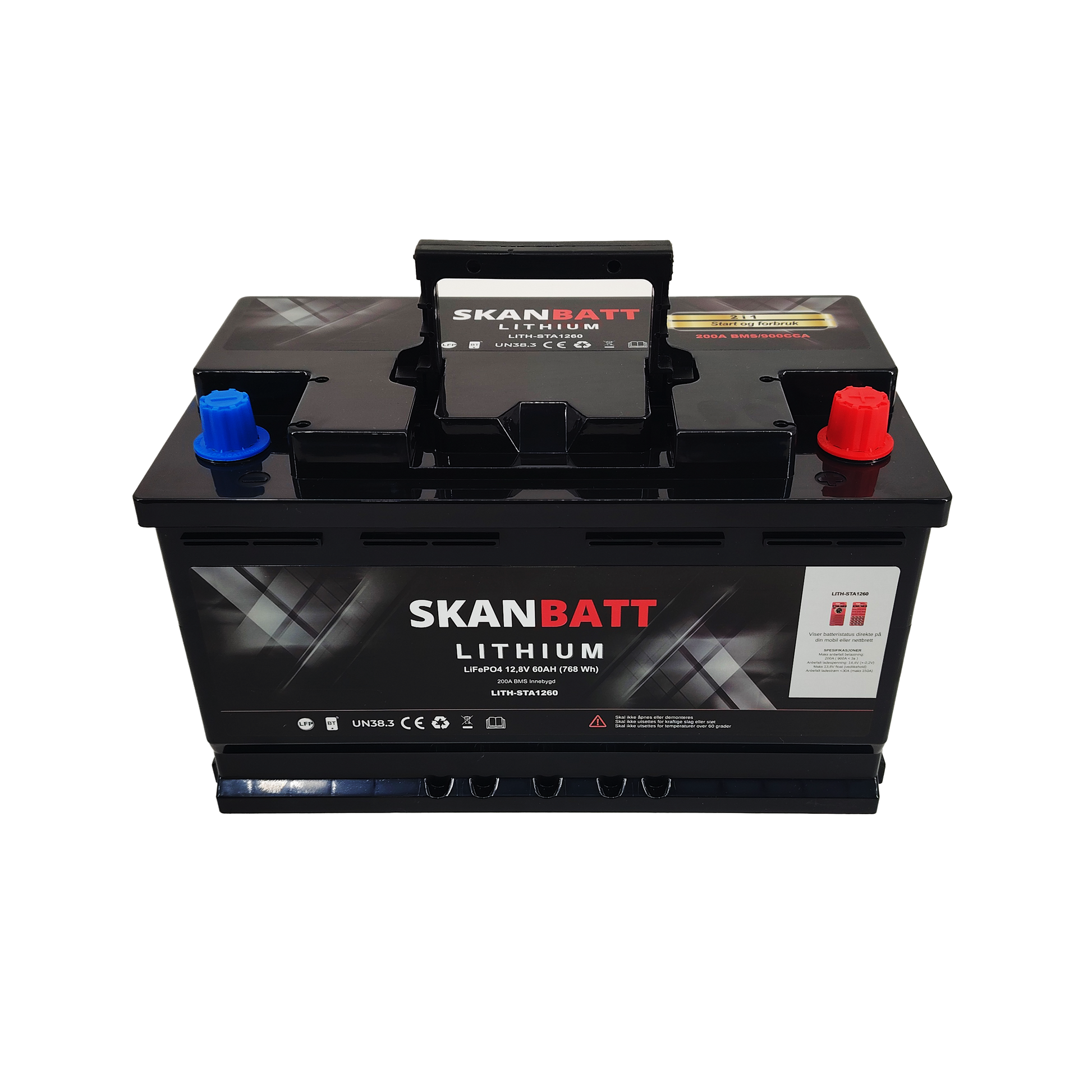 Skanbatt Lithium Start- Og Forbruksbatteri 12V 60Ah 900Ca - Bluetooth shown in angle view