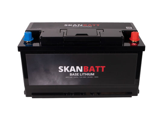 SKANBATT Base Lithium - 12V 100Ah 100A BMS - 355x175x190mm - 3 Års garanti - Husbil