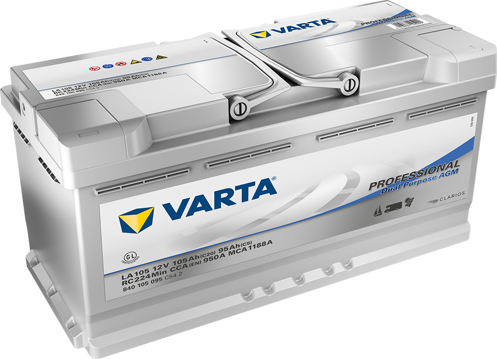 Varta Agm Fritidsbatteri 12V 105Ah 950Cca +Høyre La105 shown in product view