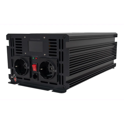 SKANBATT Inverter 12V 2000W Ren Sinus med Nettprioritering og Trådløs Fjernkontroll 415x165x120mm