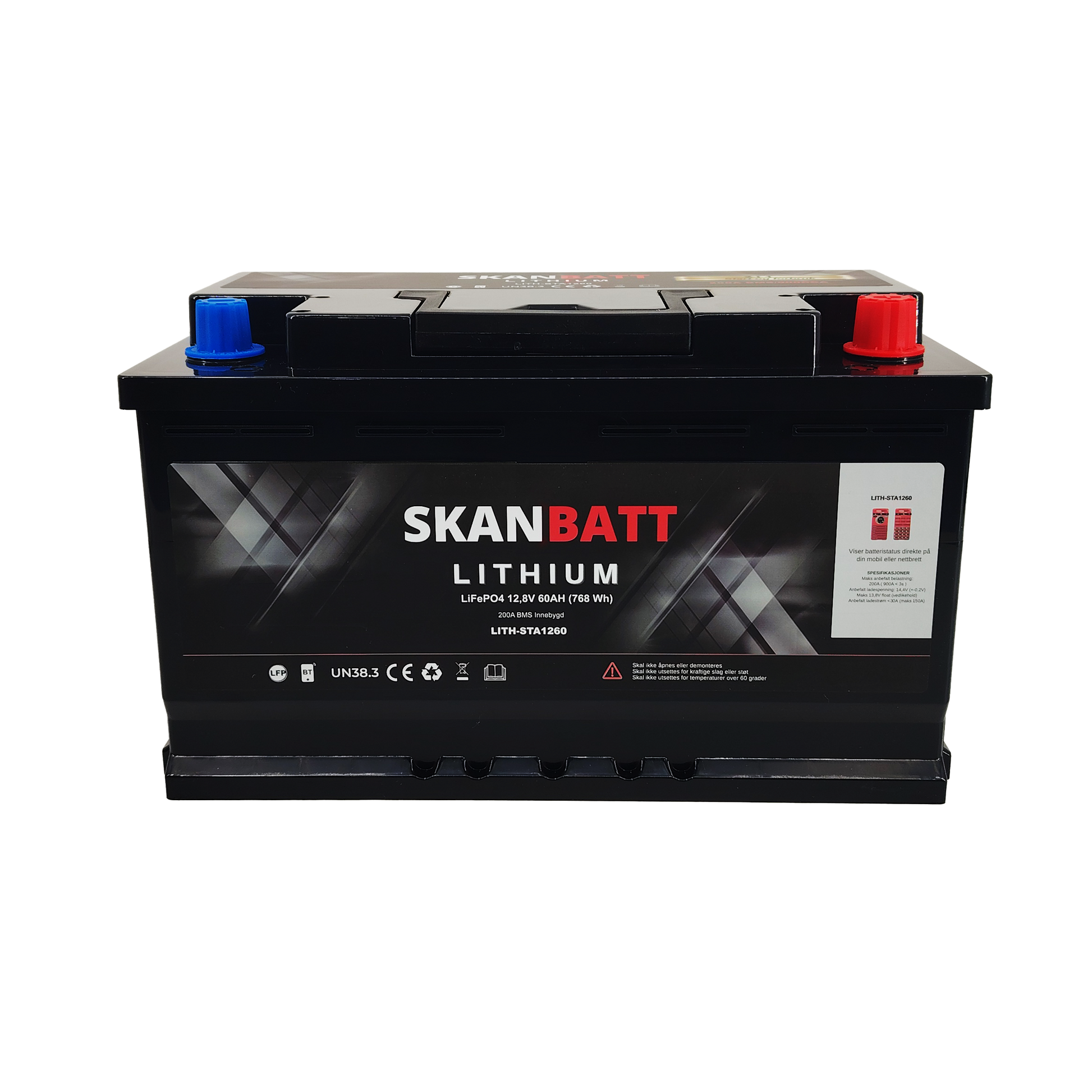 Skanbatt Lithium Start- Og Forbruksbatteri 12V 60Ah 900Ca - Bluetooth label detail