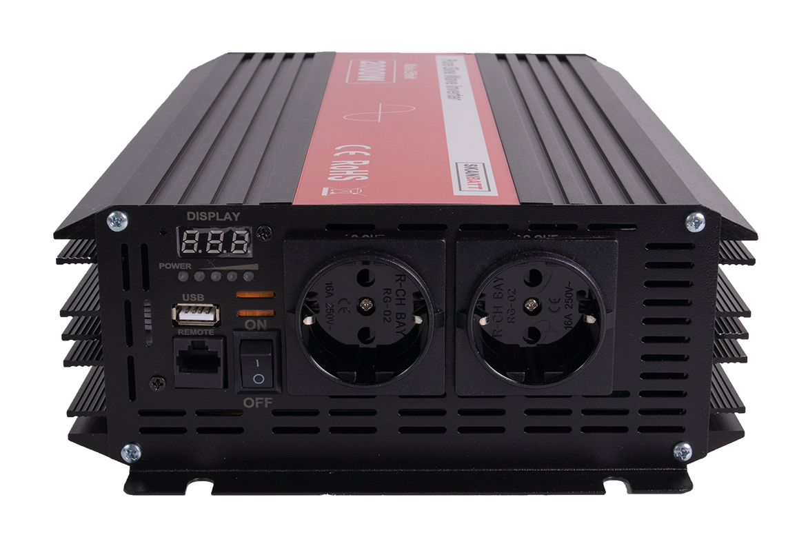Skanbatt Inverter 12V 2000W Ren Sinus M/Kablet Fjernkontroll label detail