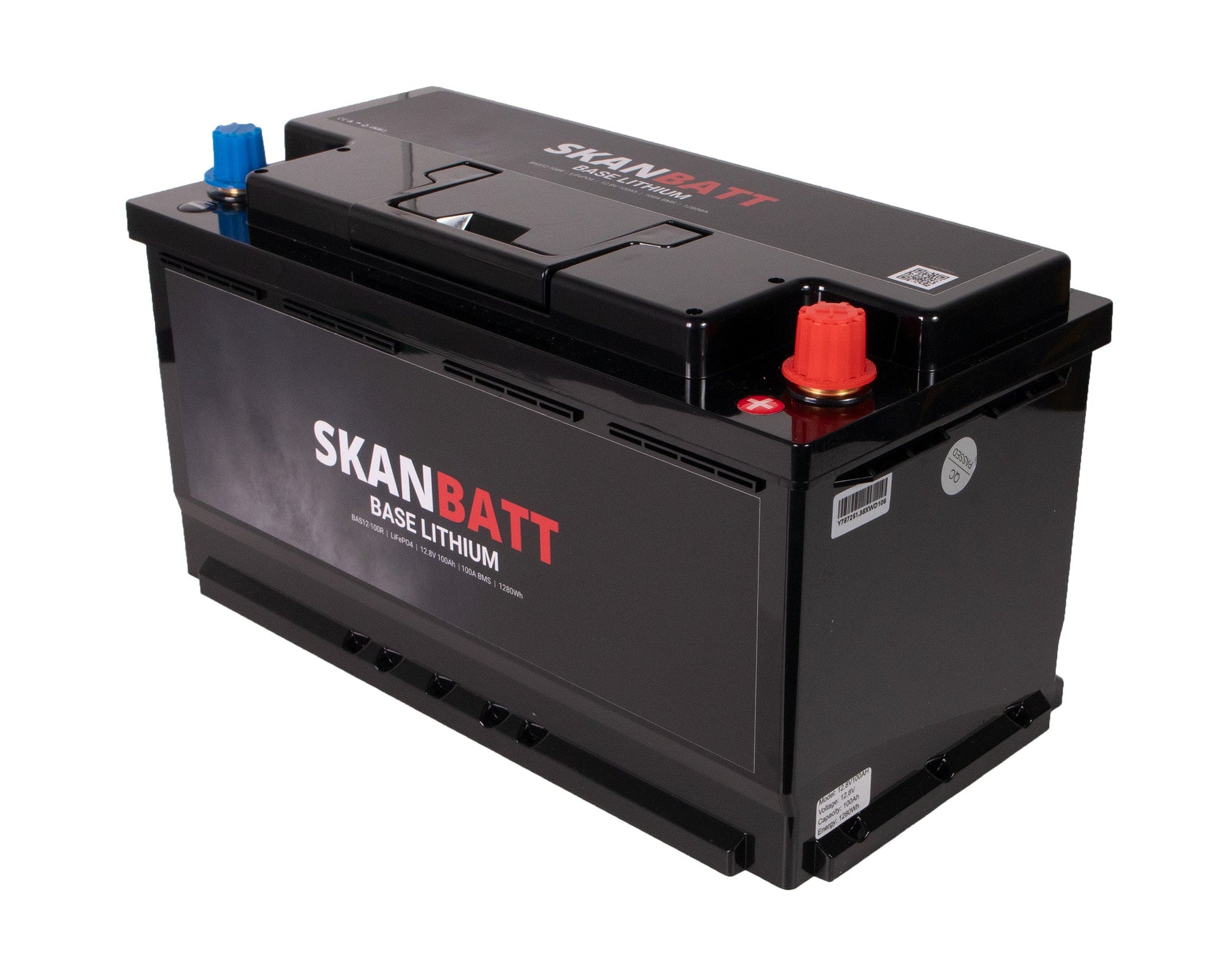 SKANBATT Base Lithium - 12V 100Ah 100A BMS - 355x175x190mm - 3 Års garanti - Husbil