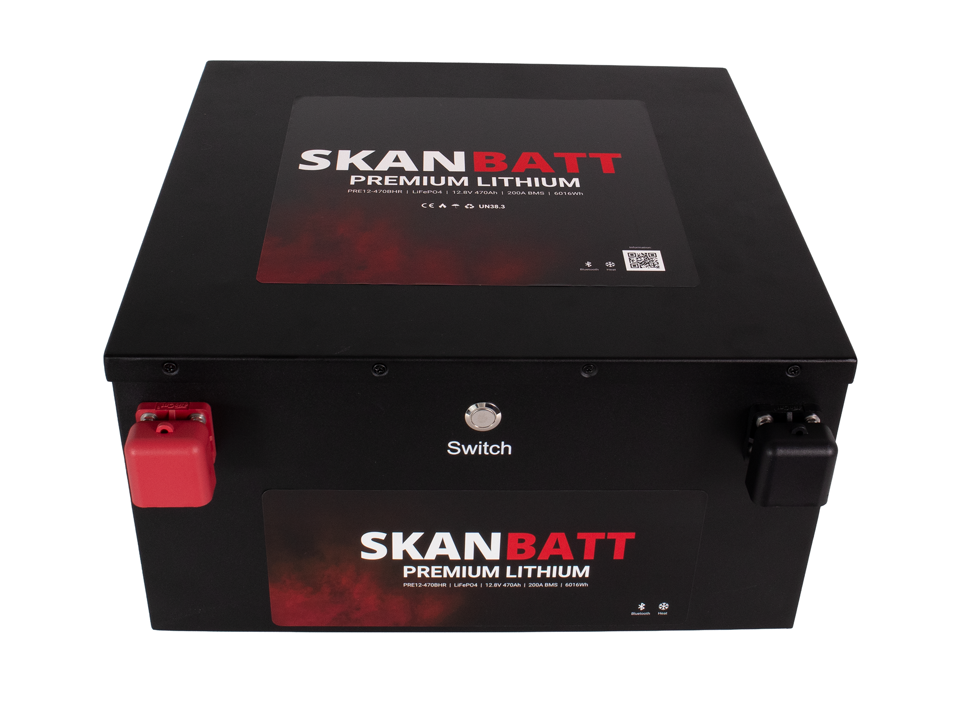 SKANBATT Premium Lithium - 12V 470Ah 200A BMS - Bluetooth - Heat - 360x350x190mm - 8 Års garanti - "Under sätet" modell