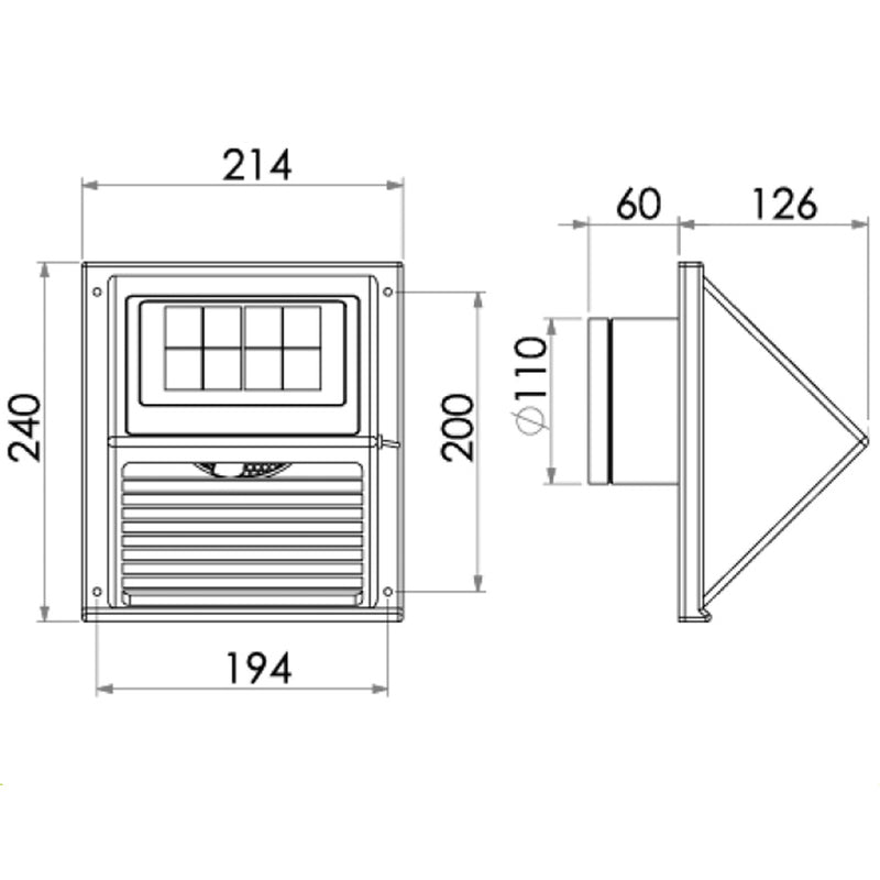 Wattstunde Solventilator Veggmodell Svart shown in detail view