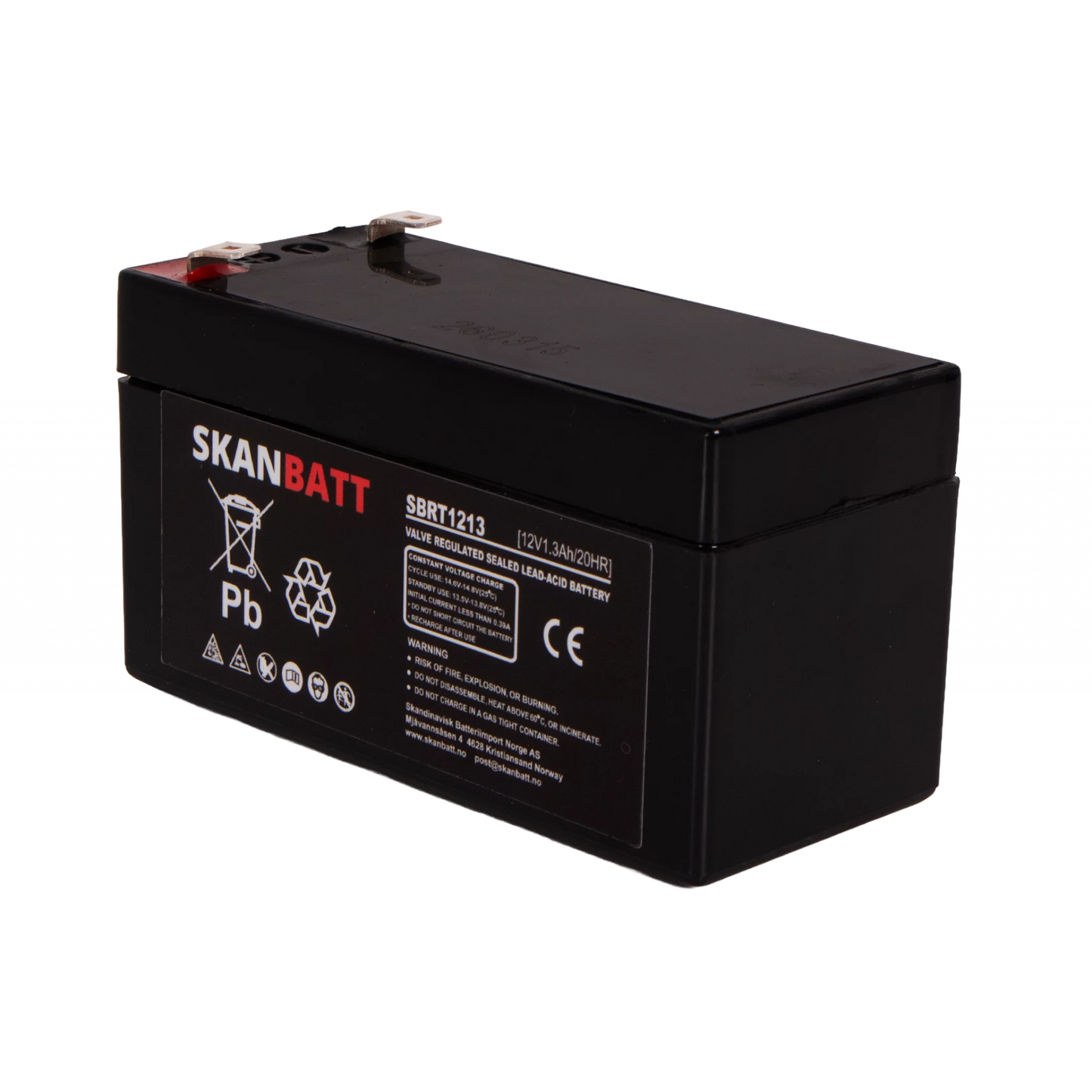 SKANBATT AGM Batteri 12V 1,3AH (97x43x52mm) F1