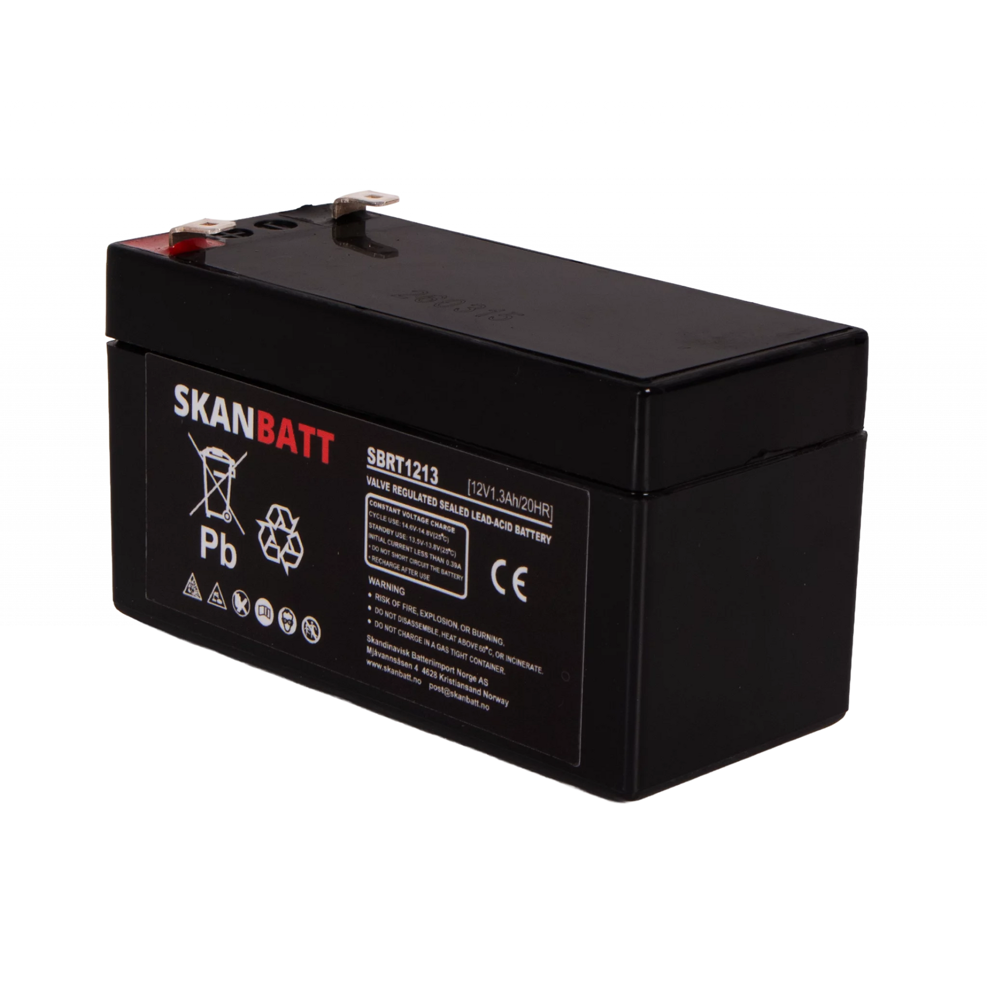SKANBATT AGM Batteri 12V 1,3AH (97x43x52mm) F1