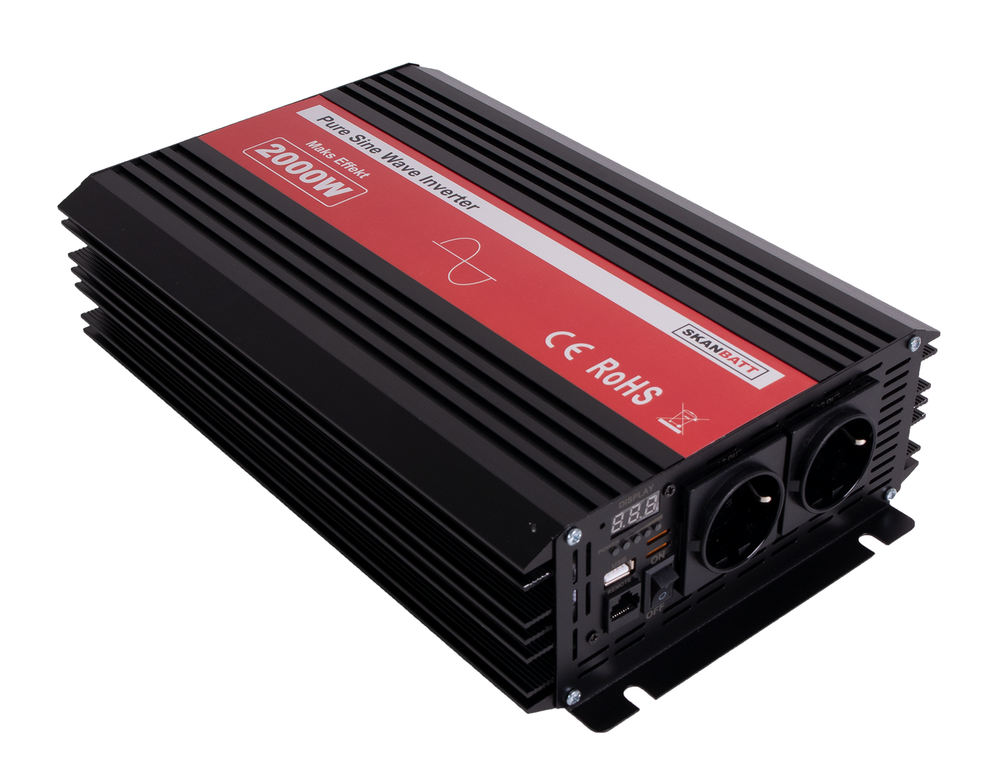 Skanbatt Inverter 12V 2000W Ren Sinus M/Kablet Fjernkontroll shown in detail view