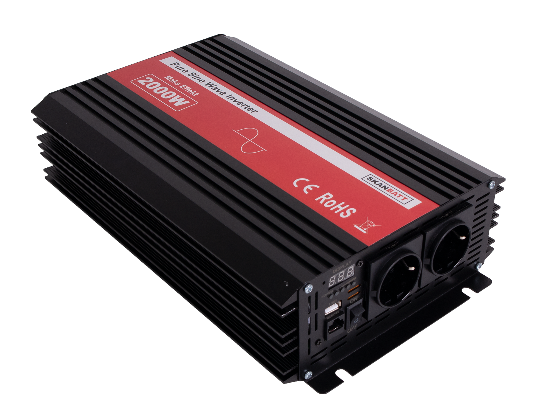 Skanbatt Inverter 12V 2000W Ren Sinus M/Kablet Fjernkontroll shown in detail view