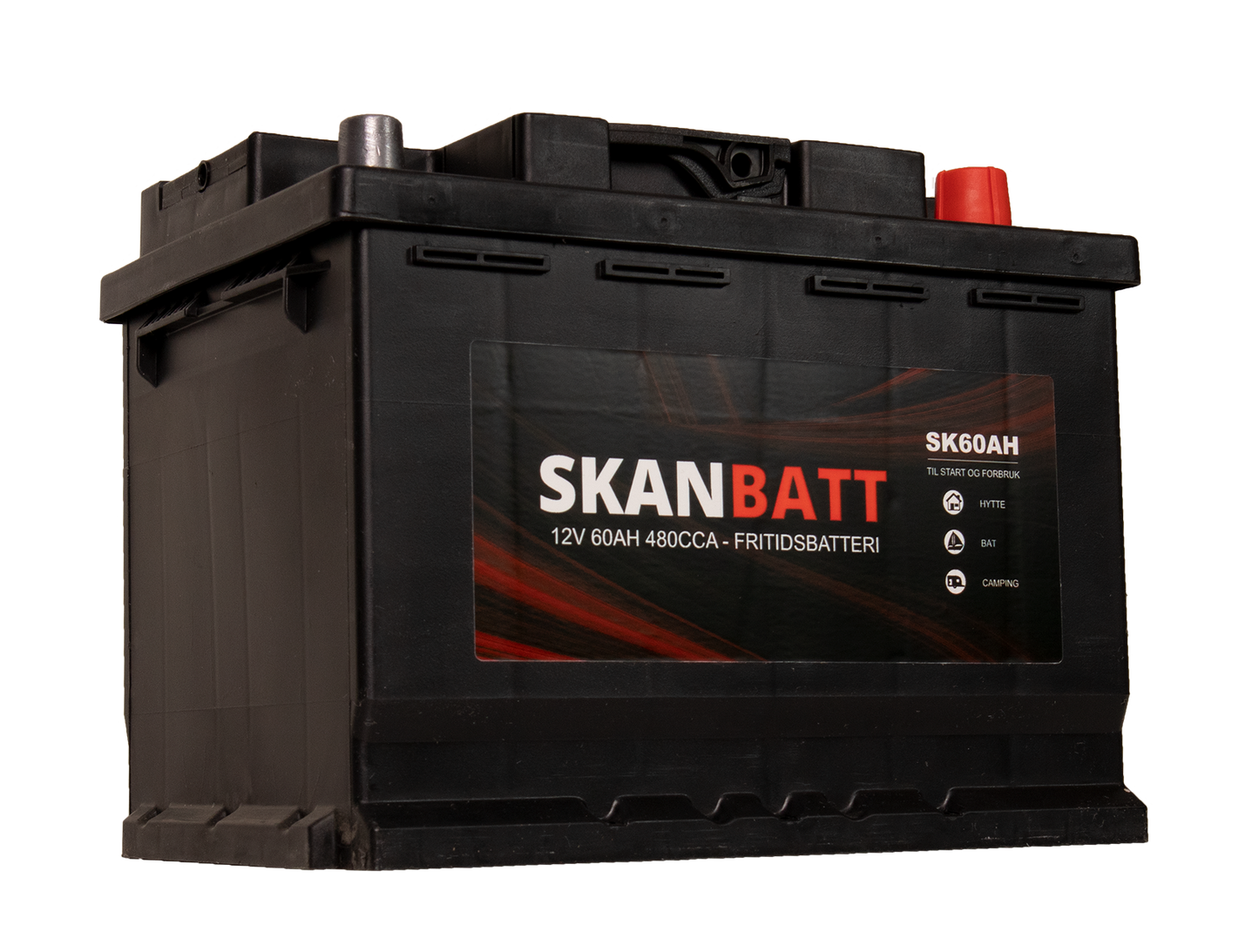 Skanbatt Fritidsbatteri 12V 60Ah 480Cca +Høyre shown in angle view