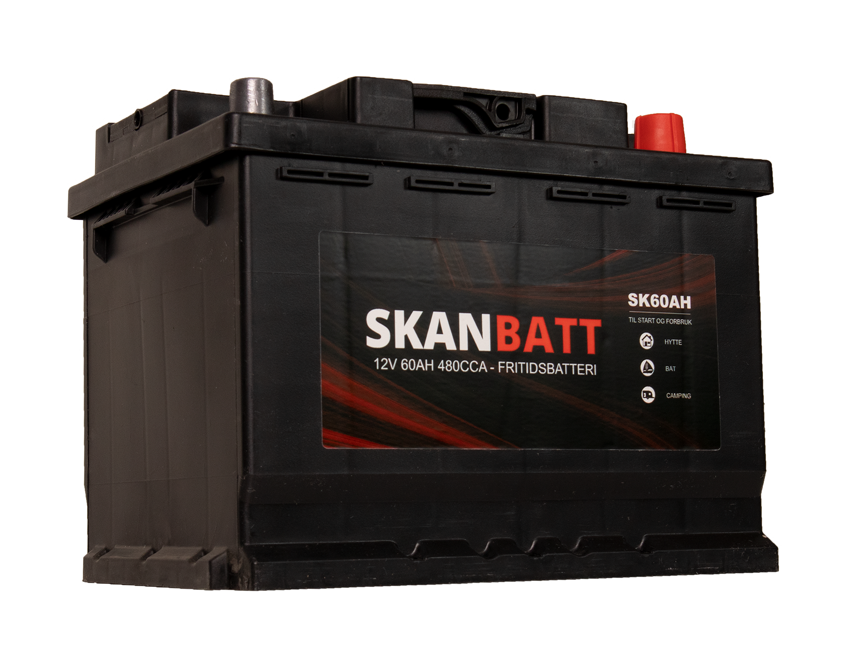 Skanbatt Fritidsbatteri 12V 60Ah 480Cca +Høyre shown in angle view