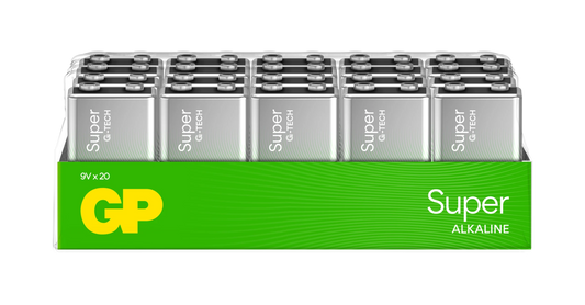 GP Super Alkaline 9V-batteri, 1604A/6LF22, 20-pack