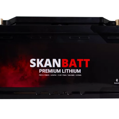 SKANBATT Premium Lithium - 12V 178Ah 160A BMS - Bluetooth - Heat - 354x176x187mm - 8 Års garanti