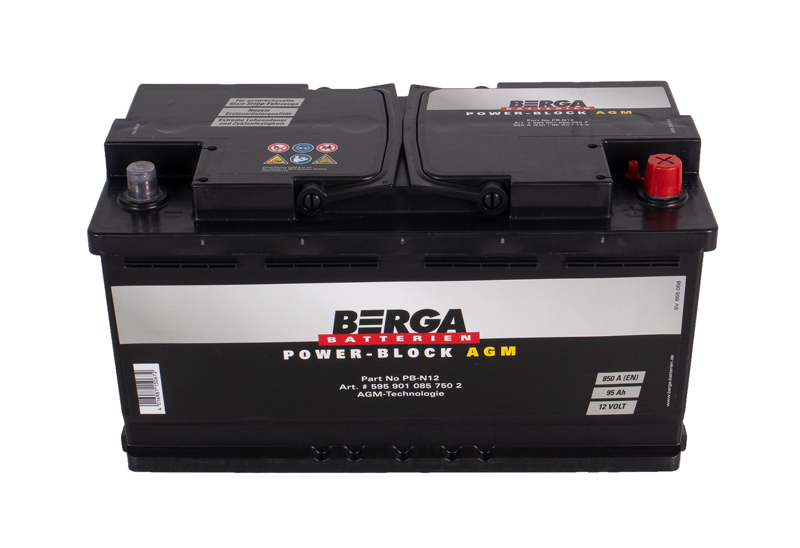 Berga Power Block Agm 12V 95Ah 850Cca shown in angle view