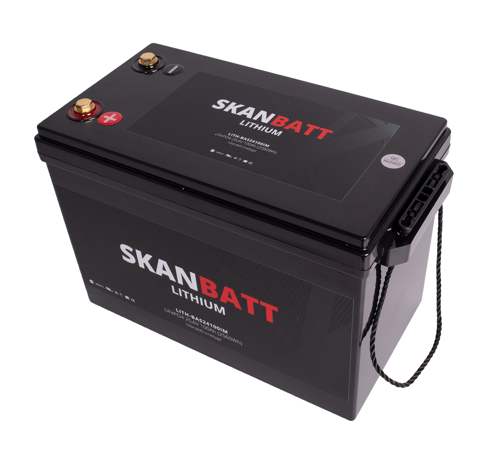 SKANBATT Base Lithium - 24V 100Ah 100A BMS - 330x175x220mm - 3 Års garanti label detail