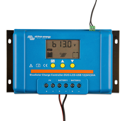 Victron Bluesolar Pwm Duo-Lcd&Usb 12/24V-20A shown in angle view
