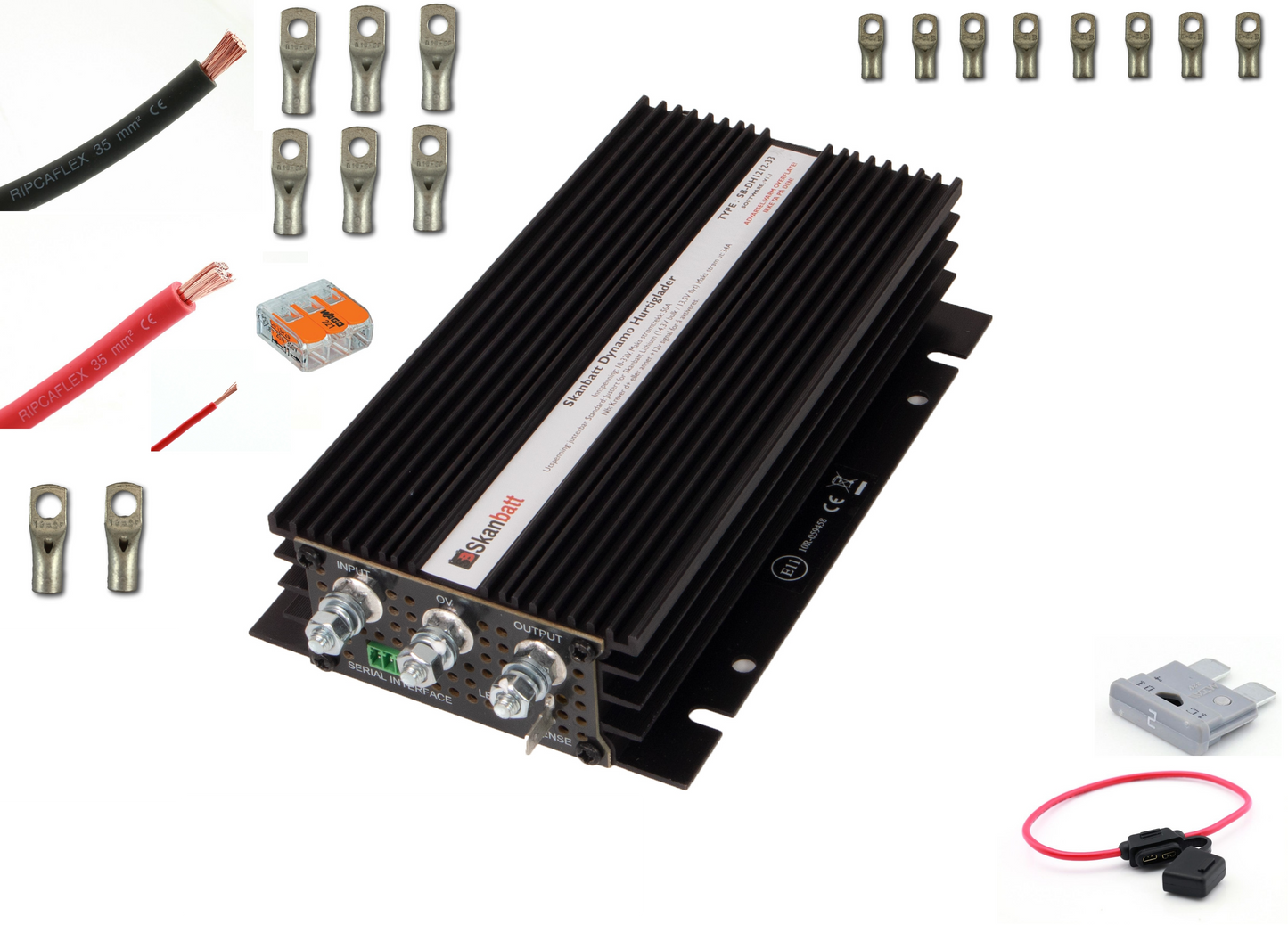 Fricampingpakke M/ Skanbatt 35A Dynamo Hurtiglader M/Blåtann Og Mont.Kit - Dcdc For Alle Bobiler shown in product view