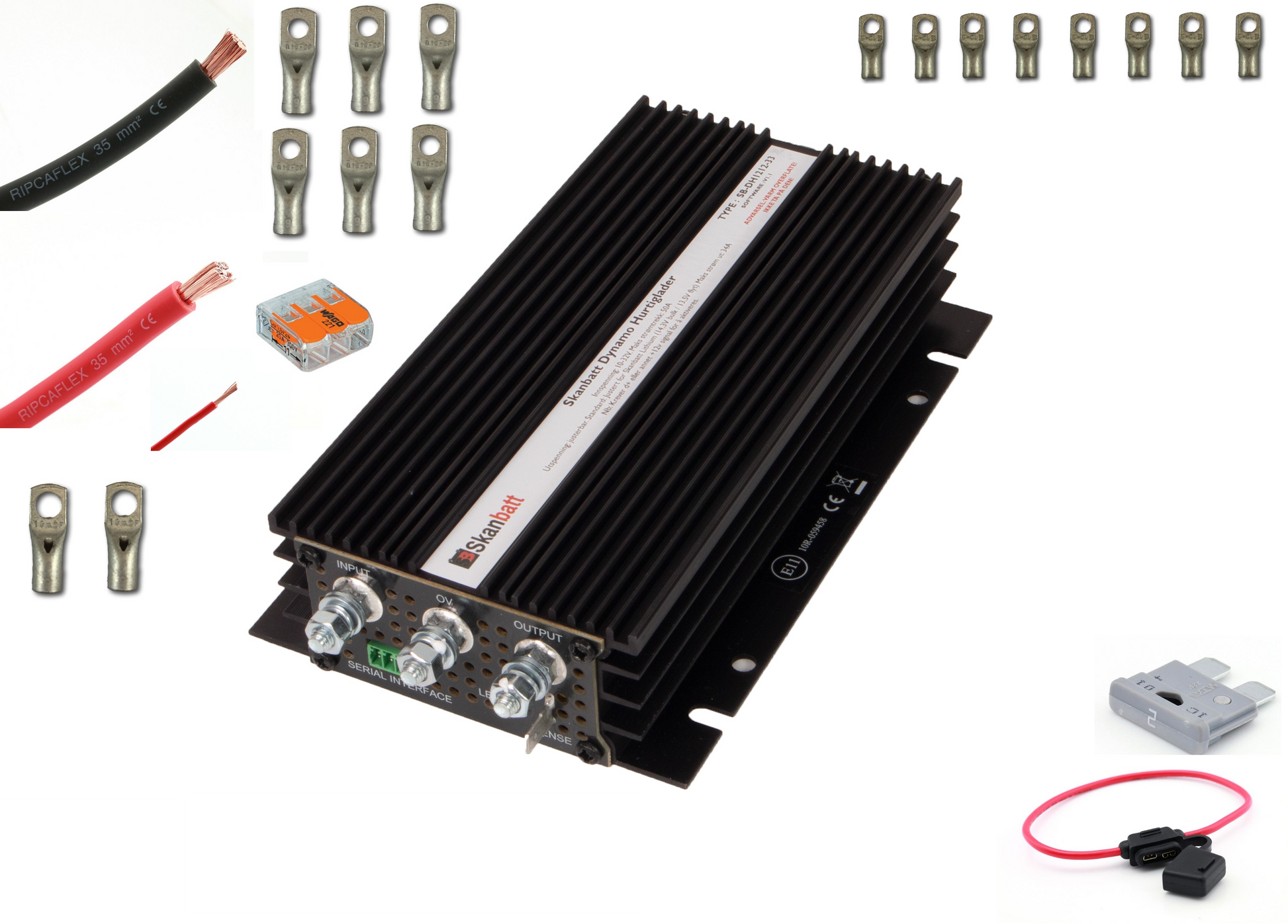 Fricampingpakke M/ Skanbatt 35A Dynamo Hurtiglader M/Blåtann Og Mont.Kit - Dcdc For Alle Bobiler shown in product view