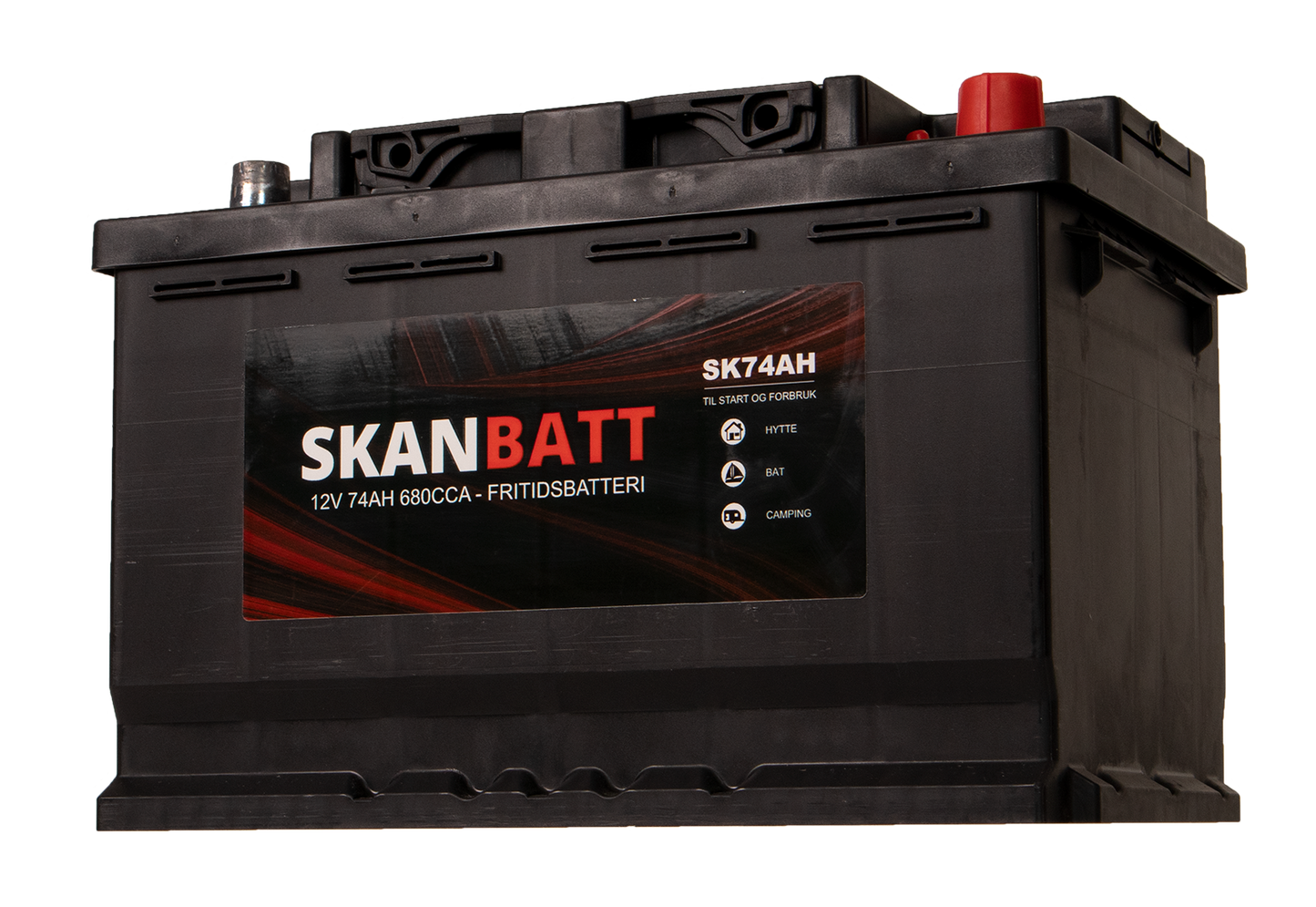 Skanbatt Fritidsbatteri 12V 74Ah 680Cca +Høyre shown in angle view