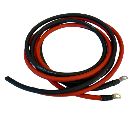 Kabel 2mtr 2x25mm2 til solcelleregulator (m/ 8mm øyer)