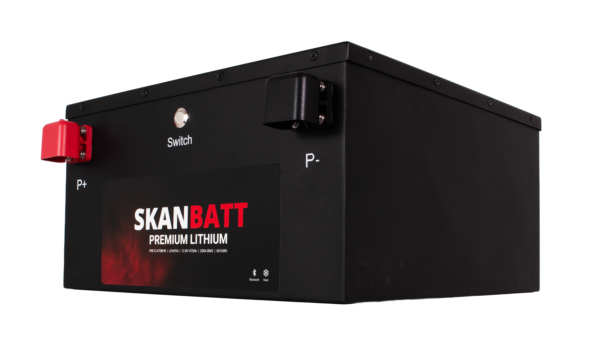 SKANBATT Premium Lithium - 12V 470Ah 200A BMS - Bluetooth - Heat - 360x350x190mm - 8 Års garanti - "Under sätet" modell