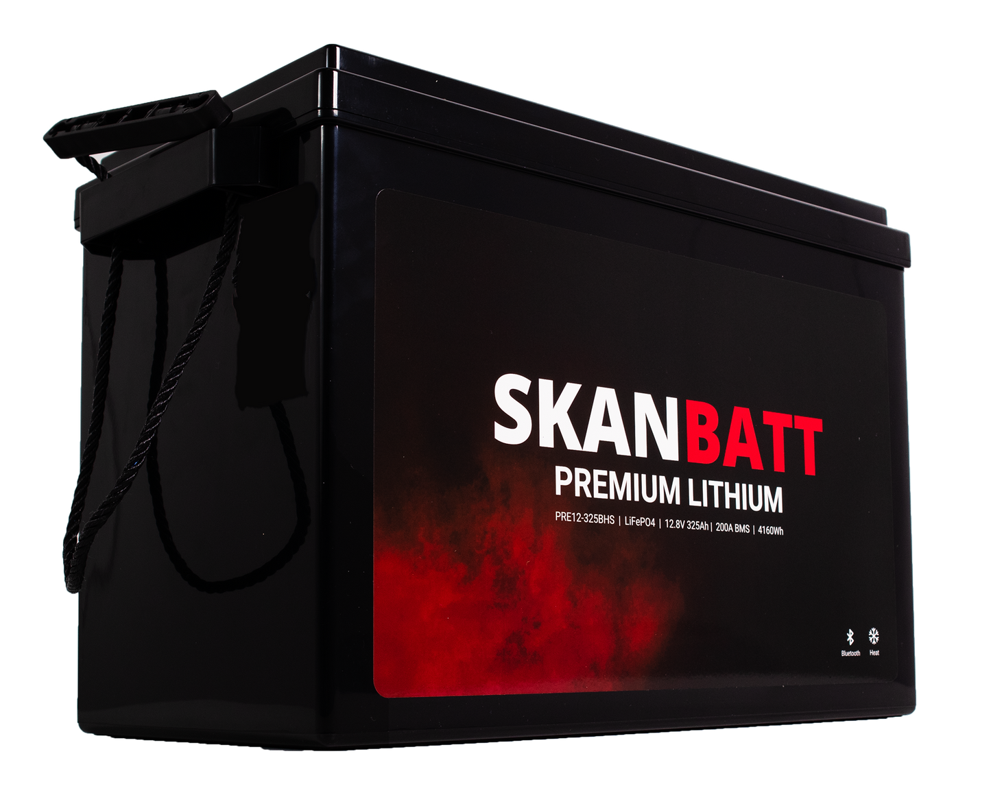 SKANBATT Premium Lithium - 12V 325Ah 200A BMS - Bluetooth - Heat - 345x190x245mm - 8 Års garanti