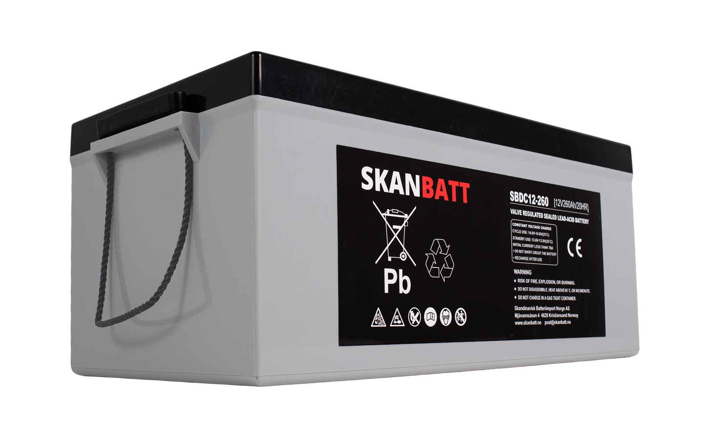 SKANBATT AGM Deep Cycle Batteri 12V 260AH C10 (520x268x220mm) +Höger