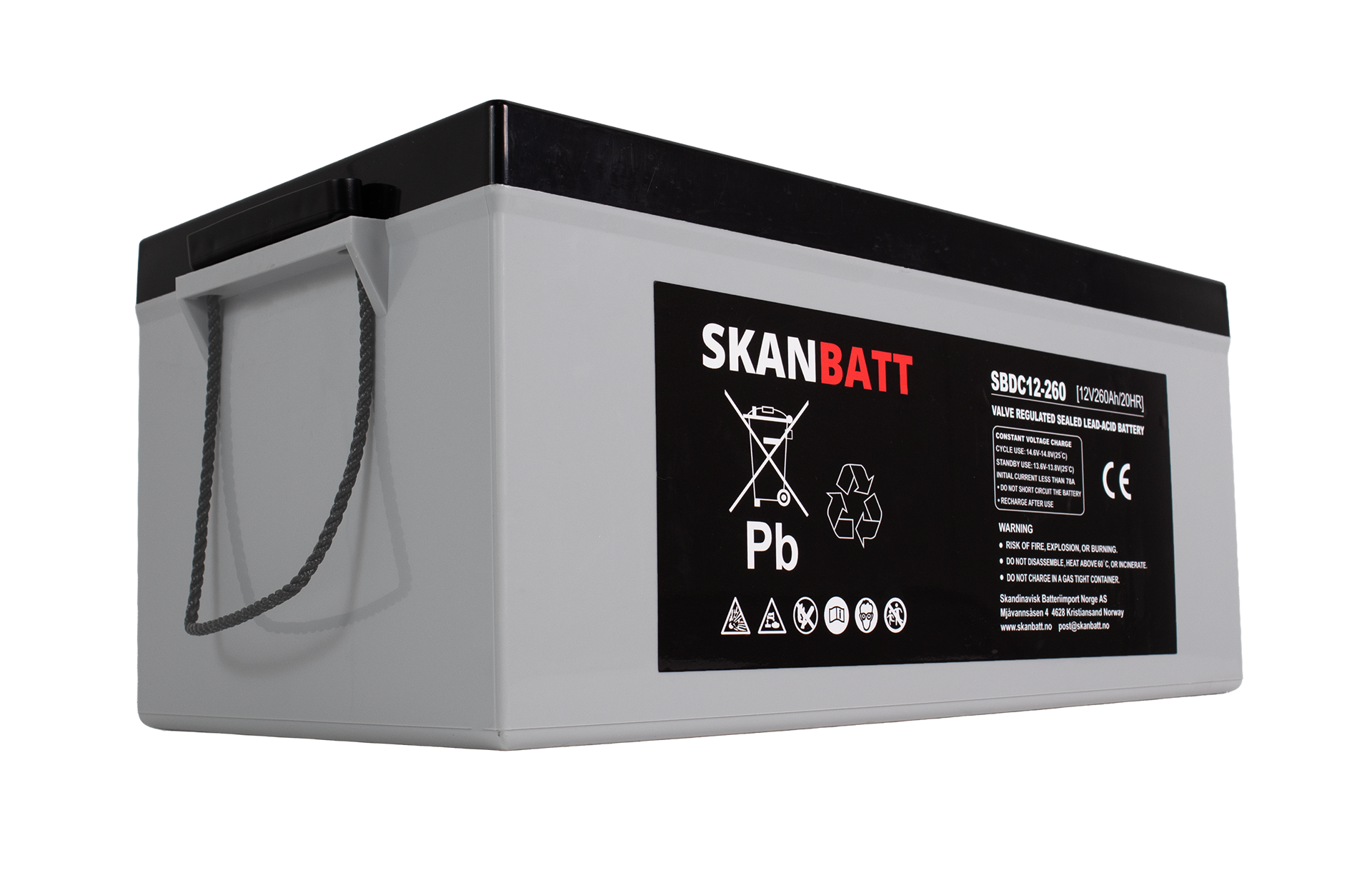 SKANBATT AGM Deep Cycle Batteri 12V 260AH C10 (520x268x220mm) +Höger
