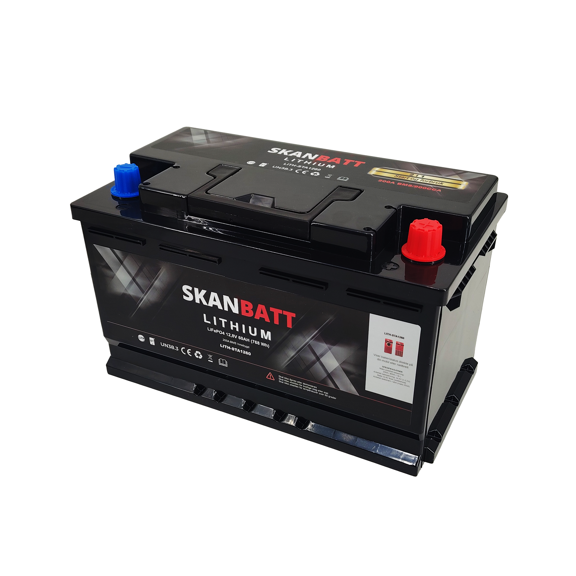 Skanbatt Lithium Start- Og Forbruksbatteri 12V 60Ah 900Ca - Bluetooth shown in product view image 2