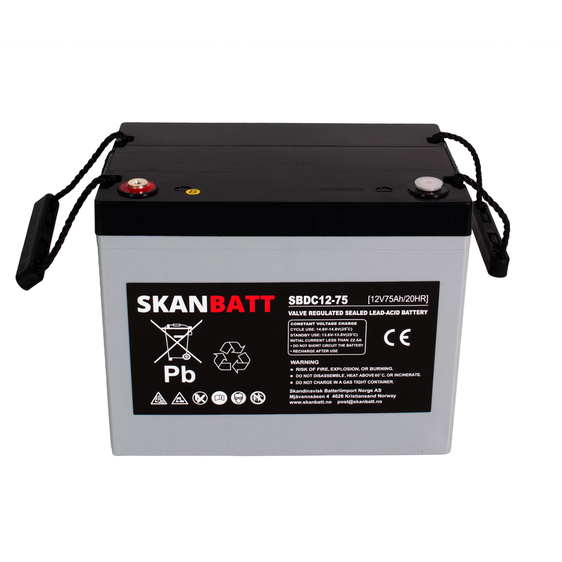 RITAR AGM Deep Cycle Batteri 12V 75AH C10 (259x169x210mm) +vänster