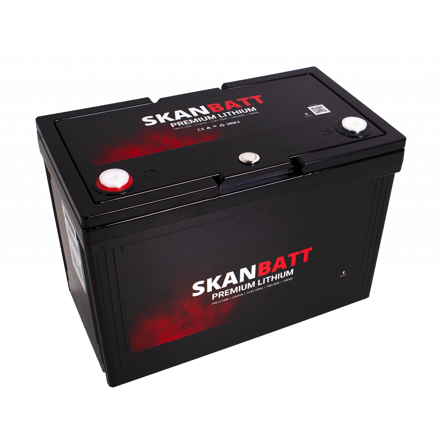 SKANBATT Premium Lithium - 12V 100Ah 100A BMS - Bluetooth - 306x172x212mm - 8 Års garanti