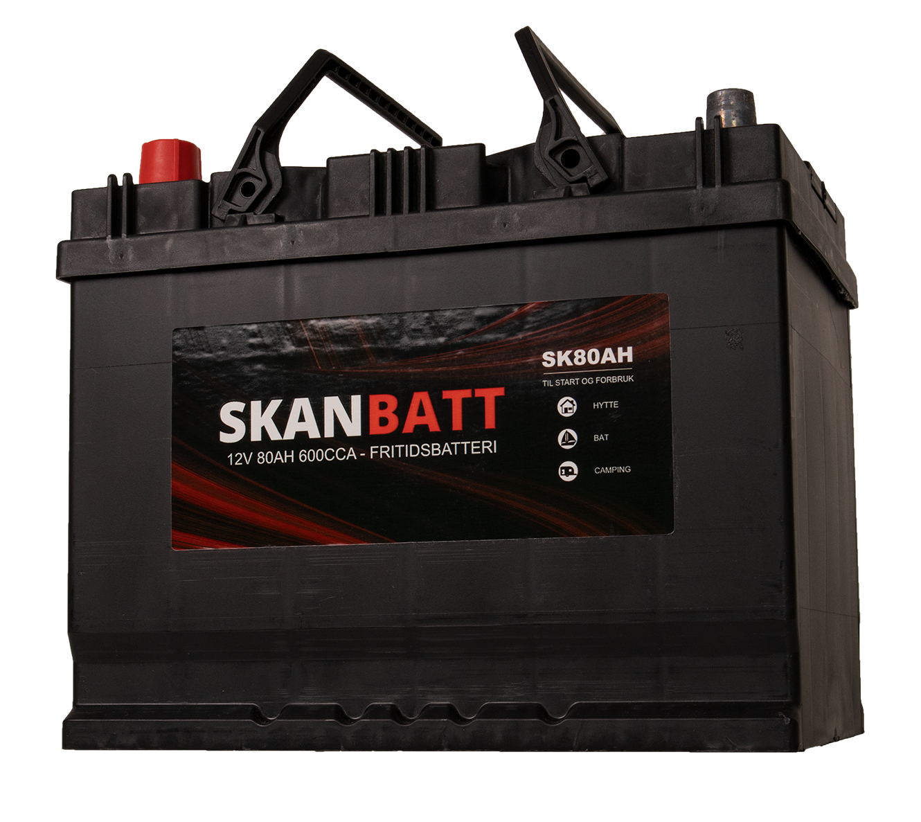 Skanbatt Fritidsbatteri 12V 80Ah 600Cca +Venstre label detail