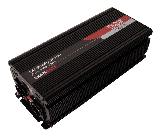 Skanbatt Inverter 12V 2000W Ren Sinus Med Nettprioritering Og Trådløs Fjernkontroll 420X165X120Mm shown in product view