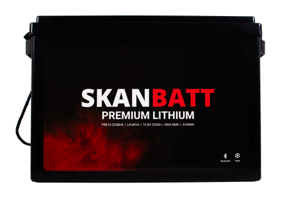 SKANBATT Premium Lithium - 12V 325Ah 200A BMS - Bluetooth - Heat - 345x190x245mm - 8 Års garanti