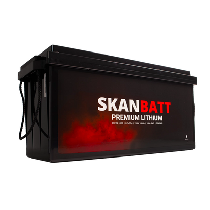 SKANBATT Premium Lithium - 24V 100Ah 100A BMS - 502x186x242mm - Bluetooth - 8 Års garanti