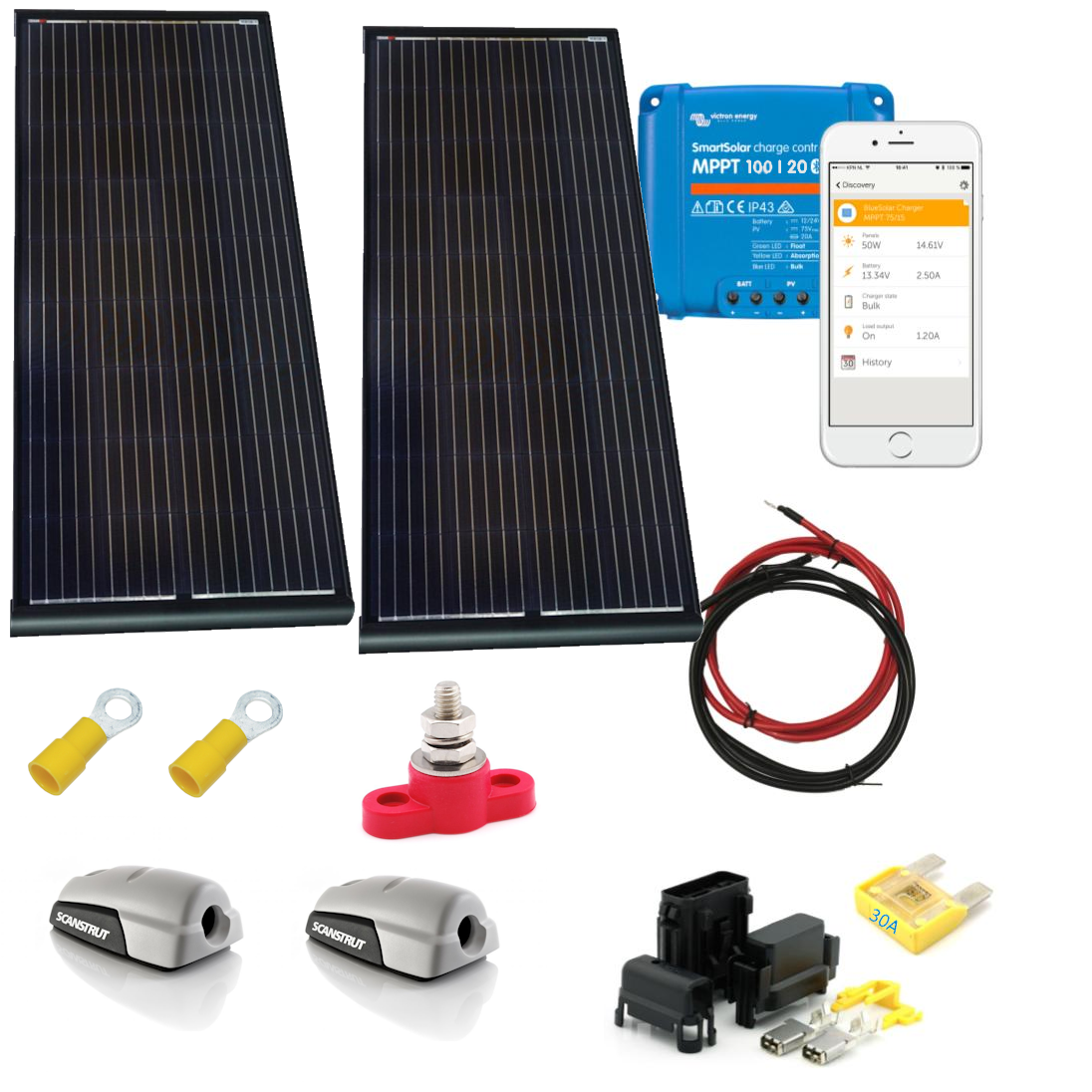 Skanbatt 158X51 - 300W (2X150W) Black Aero Komplett Kit Med Victron Bt Mppt - Slim shown in product view