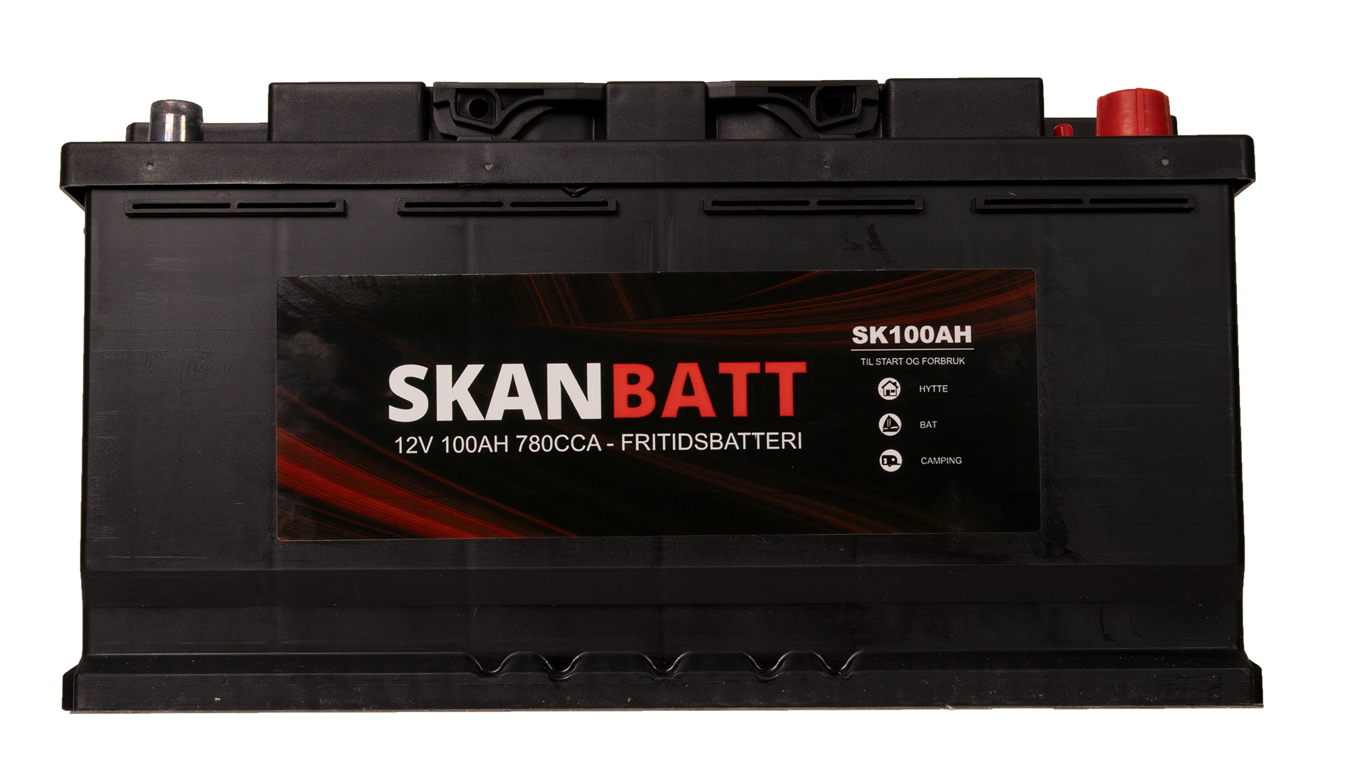 Skanbatt Fritidsbatteri 12V 100Ah 780Cca +Høyre shown in angle view