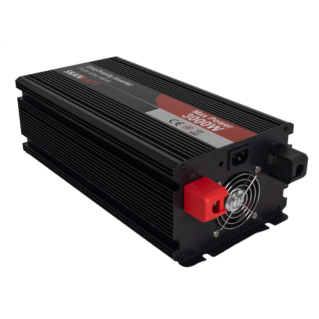 SKANBATT Inverter 12V 3000W Ren Sinus med Nettprioritering, Trådløs Fjernkontroll