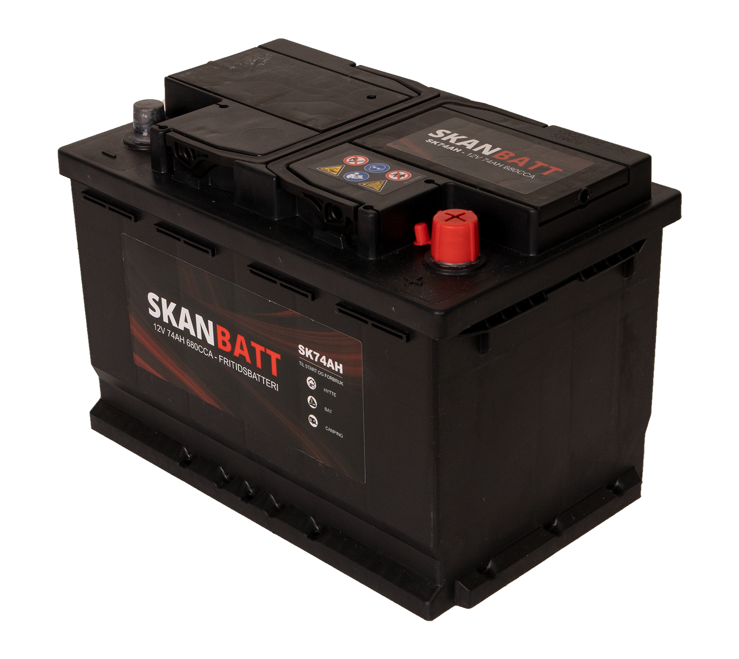 Skanbatt Fritidsbatteri 12V 74Ah 680Cca +Høyre label detail