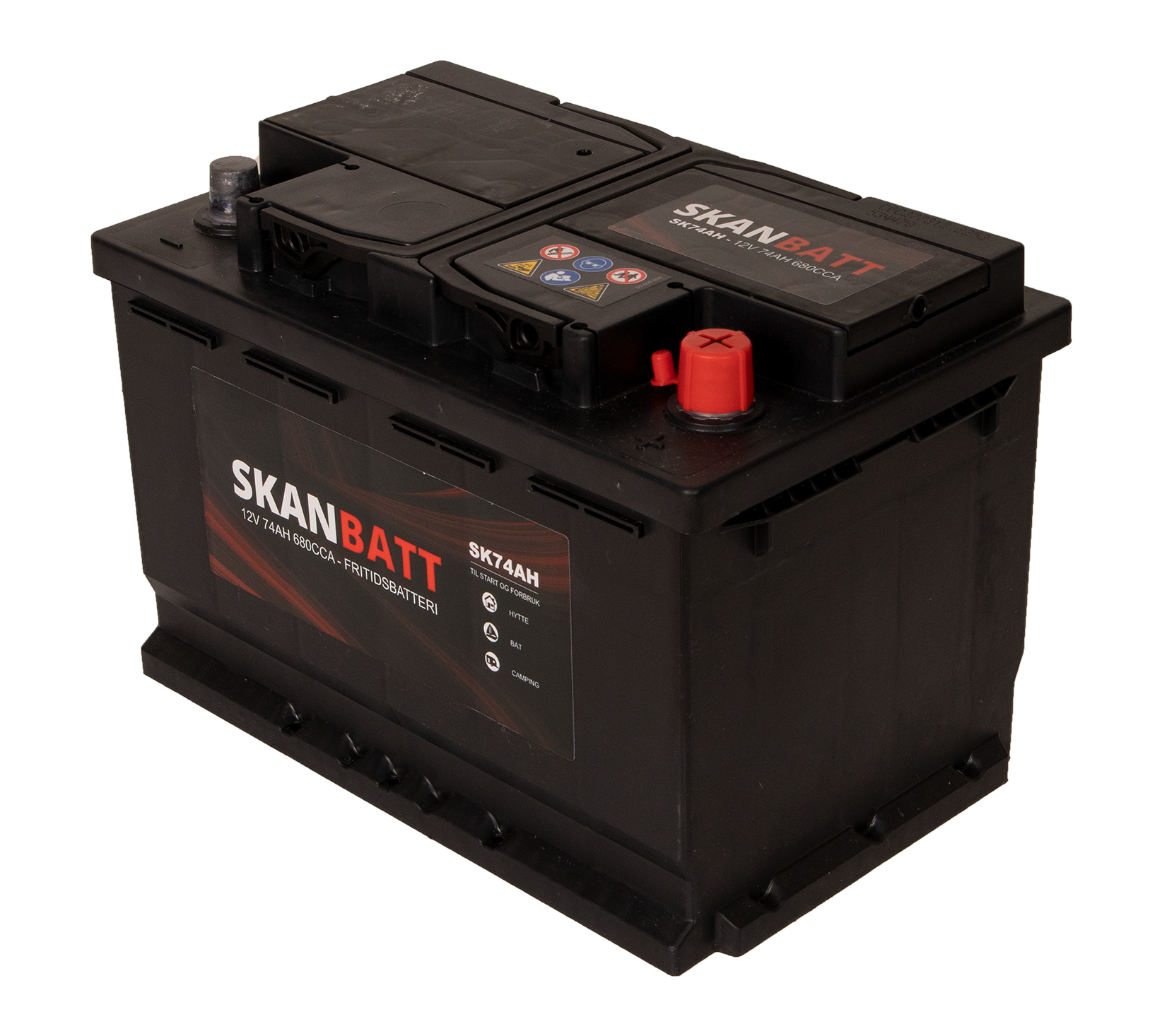 Skanbatt Fritidsbatteri 12V 74Ah 680Cca +Høyre label detail