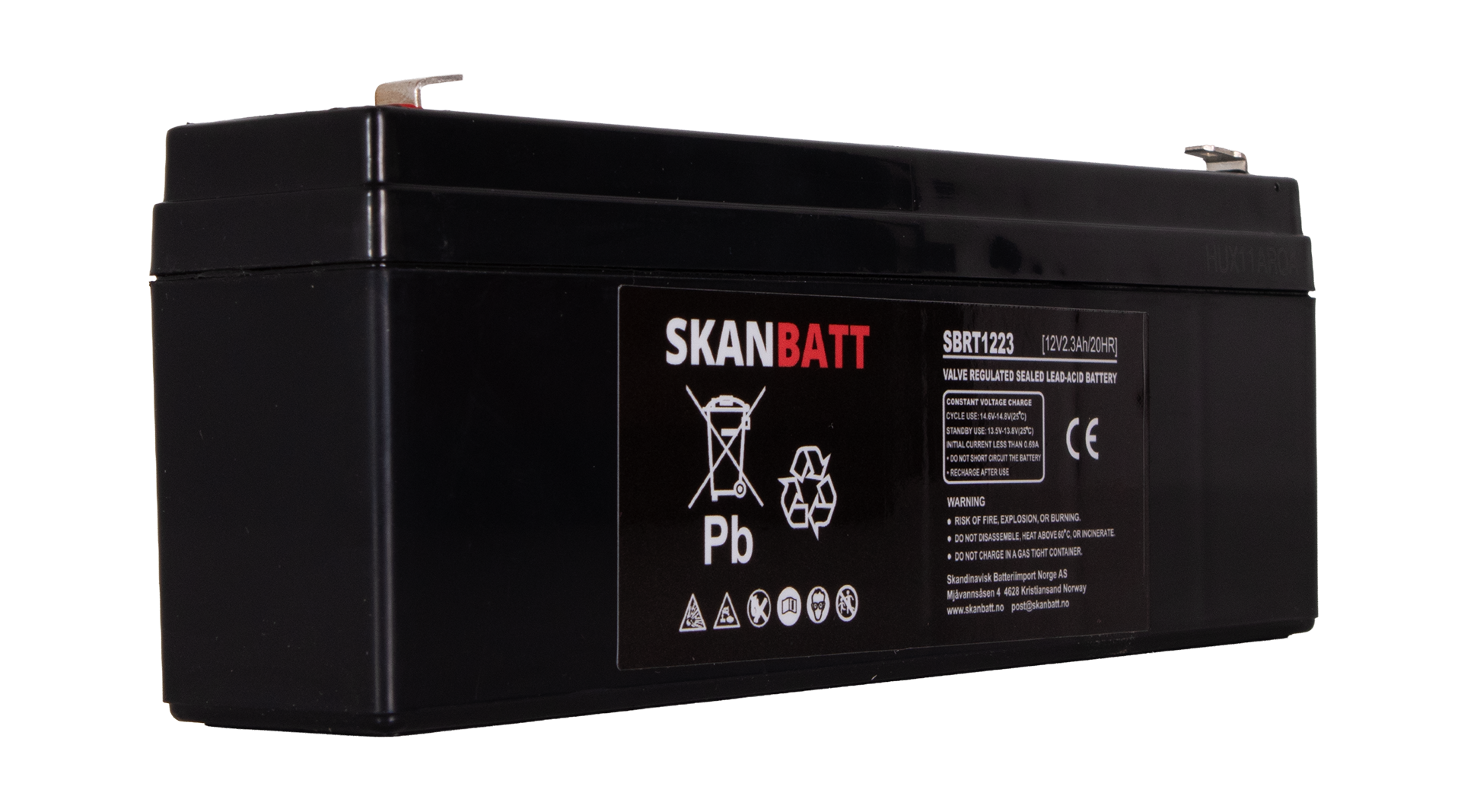 SKANBATT AGM Batteri 12V 2,3AH (178x35x61mm) F1