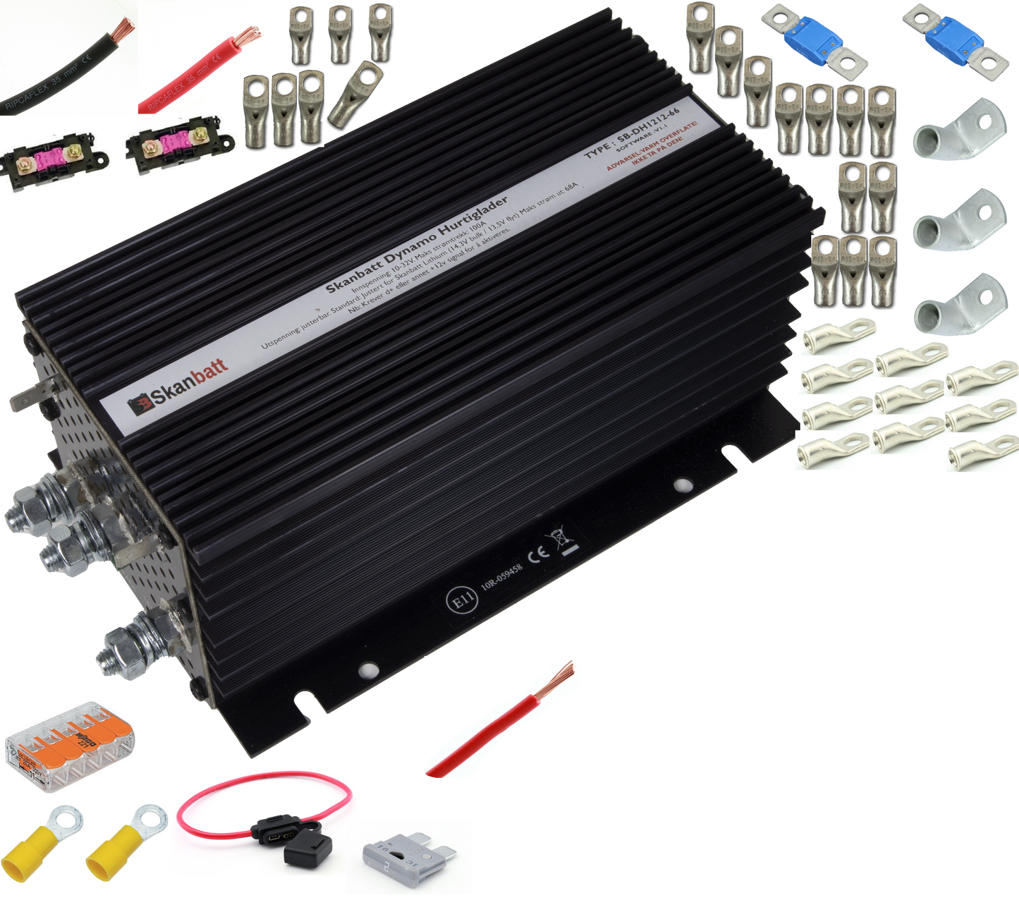 Fricampingpakke M/ Skanbatt 66A Dynamo Hurtiglader M/Blåtann Og Mont.Kit - Dcdc For Alle Bobiler shown in product view