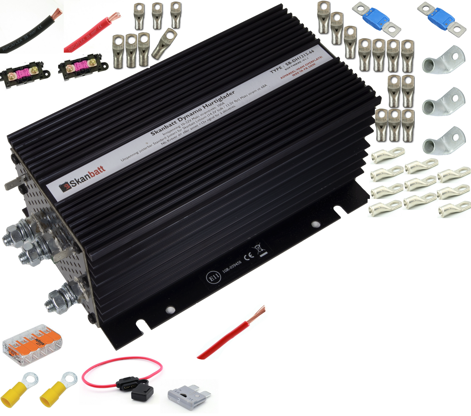 Fricampingpakke M/ Skanbatt 66A Dynamo Hurtiglader M/Blåtann Og Mont.Kit - Dcdc For Alle Bobiler shown in product view