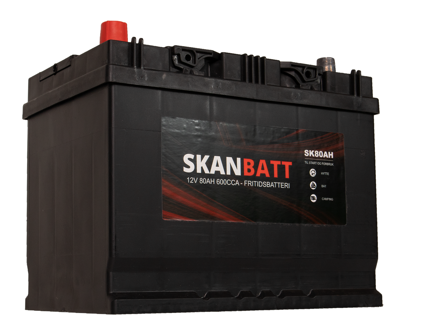 Skanbatt Fritidsbatteri 12V 80Ah 600Cca +Venstre shown in angle view